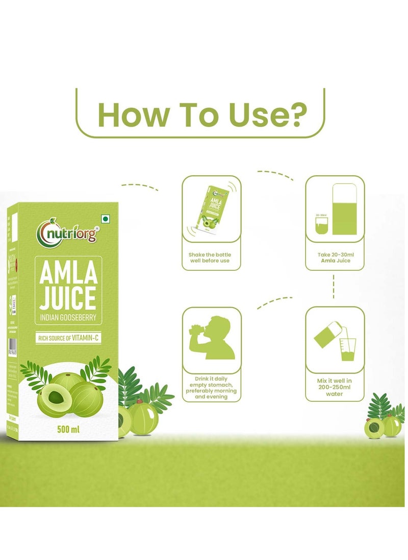 nutriorg Amla Juice 500 ml, Suitable For Healthy Hair And Skin, Detox Juice  - Image 4