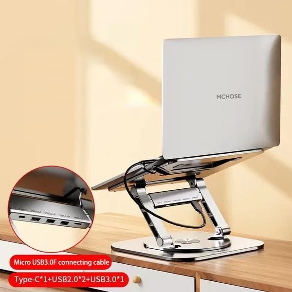 بولهاموبيل Polham 3x USB, 1x Type C Port Multiplier, Height Adjustable, Foldable Tablet and Laptop Stand
