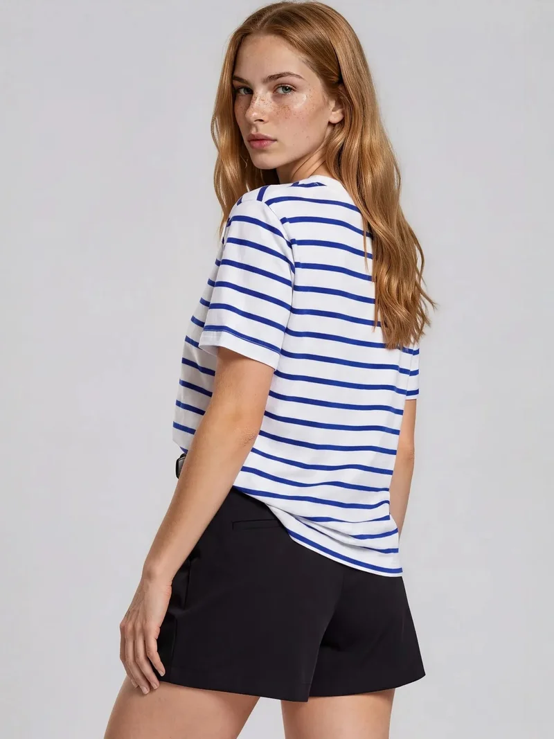 Busem BUSEM Women's Striped Cotton Crew Neck T-Shirt