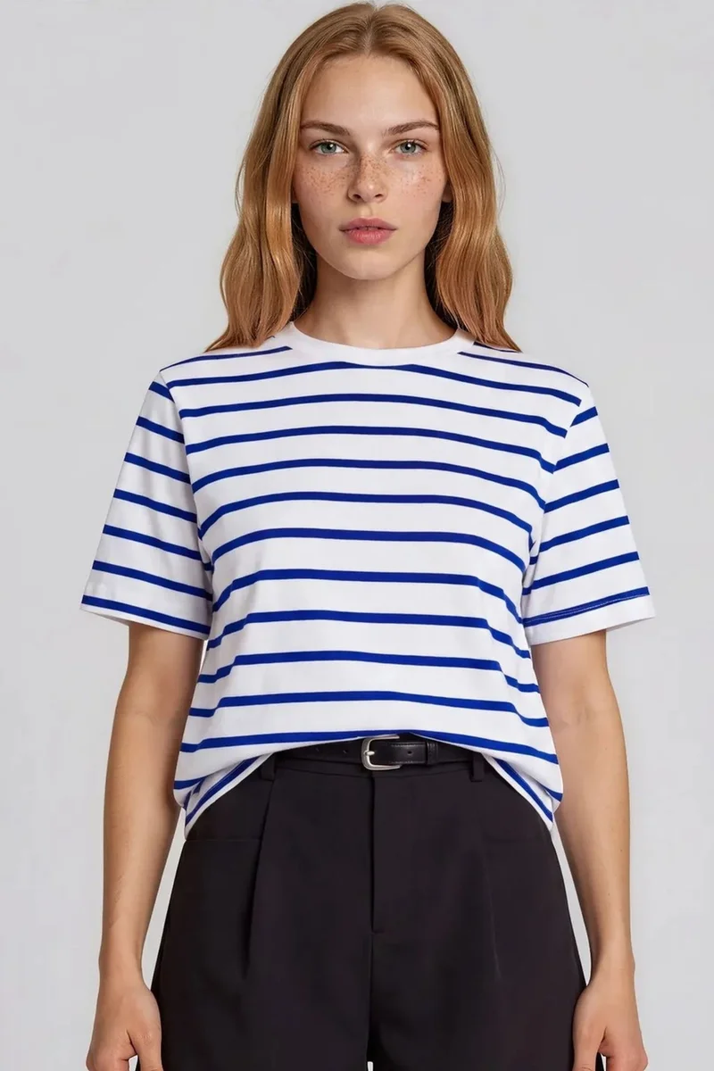 بوسيم BUSEM Women's Striped Cotton Crew Neck T-Shirt