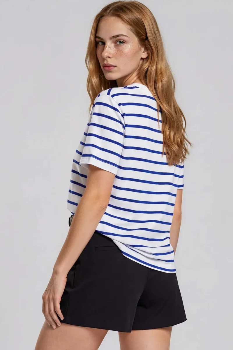 بوسيم BUSEM Women's Striped Cotton Crew Neck T-Shirt