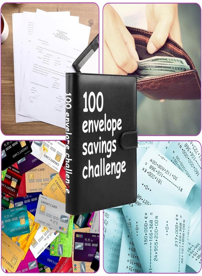 تحدي توفير المال باستخدام 100 ظرف، مجلد تحدي الـ 100 ظرف، طريقة سهلة وممتعة لتوفير 5050 دولارًا، مجلد دفتر ميزانية لتحديات التوفير مع أظرف نقدية للمكتب والمنزل والمدرسة (أسود) - Image 4
