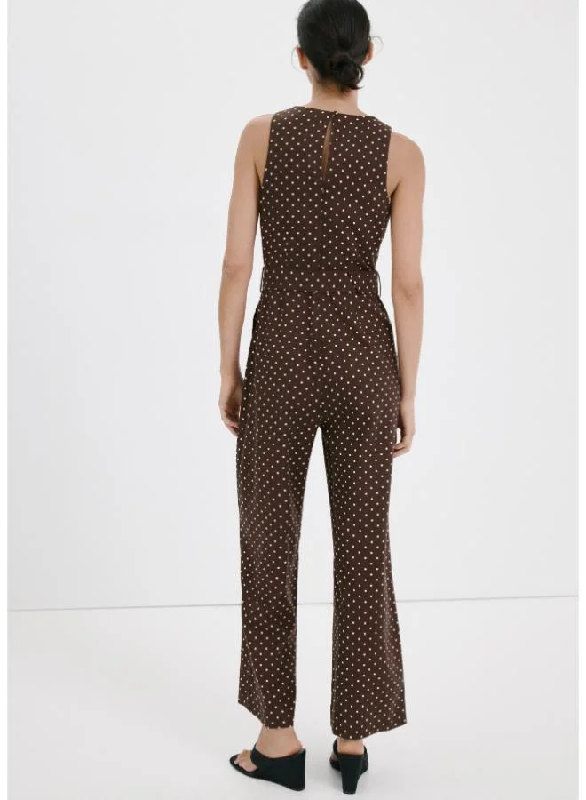 مانجو Linen jumpsuit with polka-dot belt