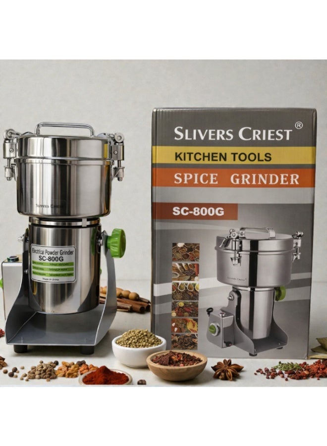 شظايا كريست مطحنة توابل كهربائية SC-800G من Slivers Criest | مطحنة قوية من الستانلس ستيل للاستخدام الشاق | طحن سريع وعالي السرعة للتوابل والبهارات الجافة | لون فضي - Image 2