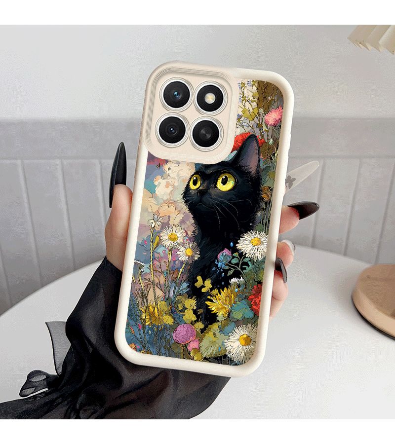 Phone Case Black Cat Flower Design Full Coverage Anti Fall Shockproof Case Compatible With X5b Plus X5 X5 Plus X6 X6b X7 X7a X7b X7c X8 X8a X8b X8c X9a X9b X9c Honor 200 200 Pro 200 Lite 200 Smart 5g 400 400 Pro 400 Lite Easy Stylish - Image 2