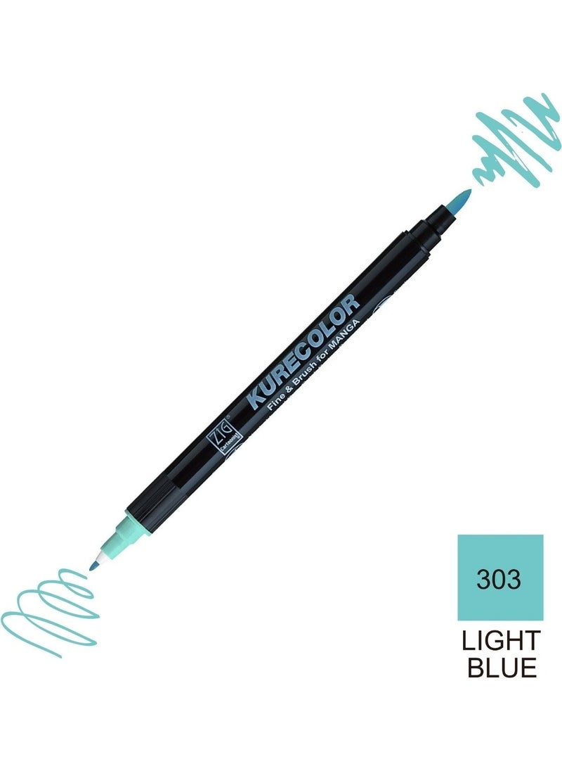 Zig Kurecolor Mangaka Fine&brush Double-Sided Pen CNKC-2200 No 303 Light Blue  - Image 5