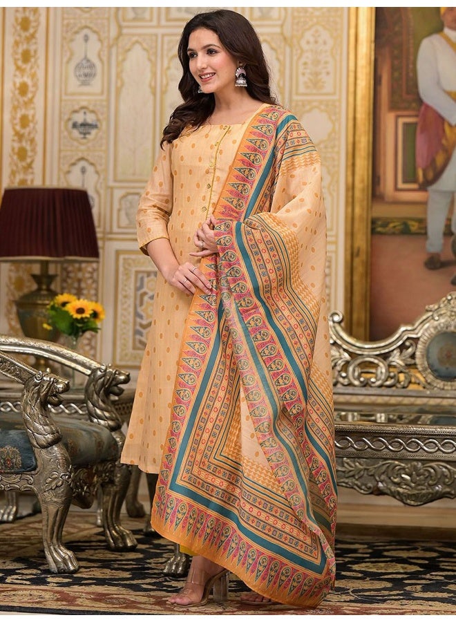 AKS Couture Women Geometric Printed Regular Kurta with Trousers & With Dupatta - Image 5