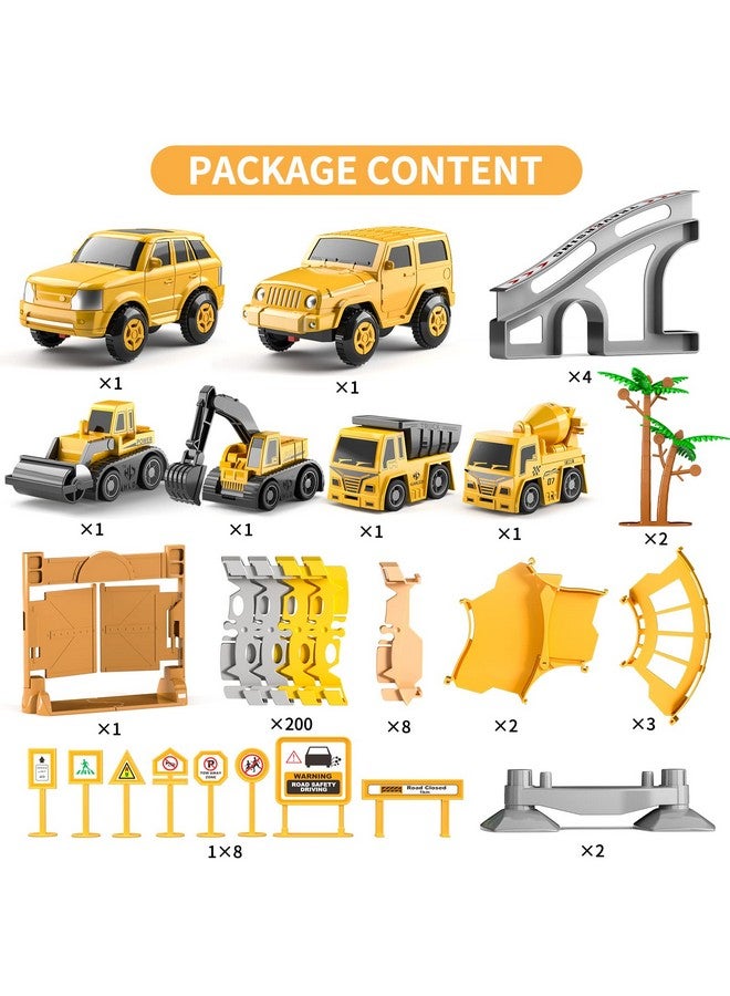 TEMI ألعاب البناء TEMI 236 قطعة مسارات سباق للأولاد من 3 إلى 6 سنوات، مجموعة ألعاب مسار مرنة و 6 سيارات بناء للأولاد، هدية عيد ميلاد للأولاد والبنات من 3 إلى 9 سنوات - Image 4