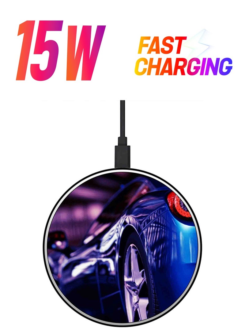 Theodor Car Printed Ultra Slim Fast Wireless Charger With USB Cable Multicolour - Image 1