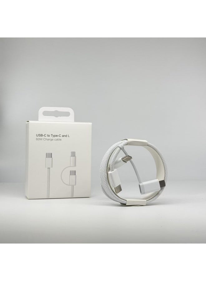2 in 1 Fast Charging Cable – Type-C + Lightning PD 60W, 1M - Image 3