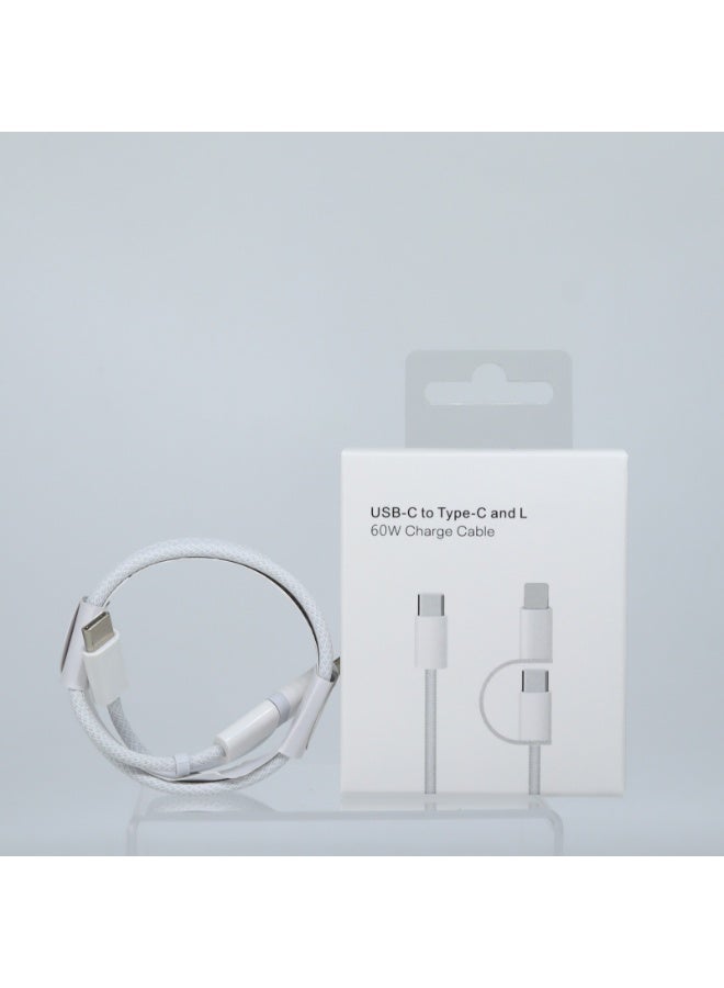 2 in 1 Fast Charging Cable – Type-C + Lightning PD 60W, 1M - Image 4