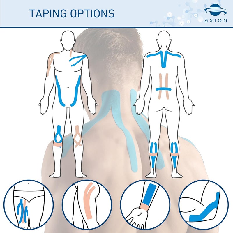 Axion Kinesiology Tape Uncut | 2 Rolls of Athletic Sports Tape in Blue and Beige | 16ft Length and 2'' Width per Roll | Waterproof • Skin-Friendly • Elastic | Ideal for Sports | - Image 5