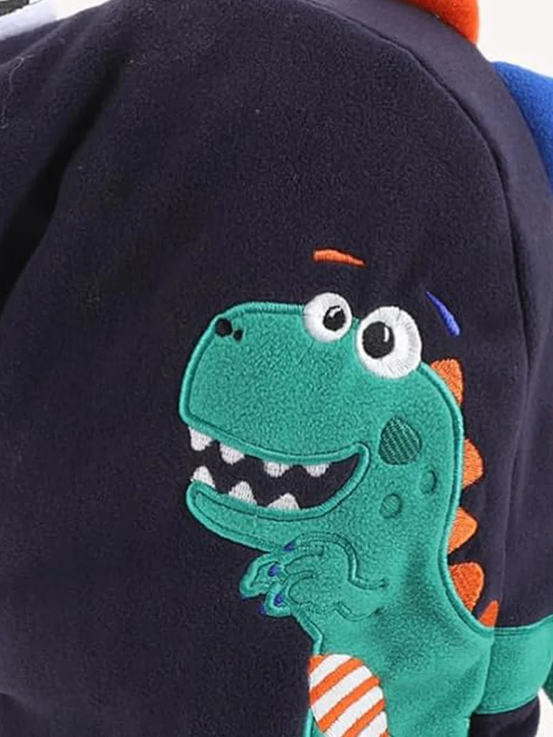 LITTLE SURPRISE BOX Blue Square Dino Fleece Winter Cap covering MouthNeck and Head for Minus degree Temperature5 yrs and above