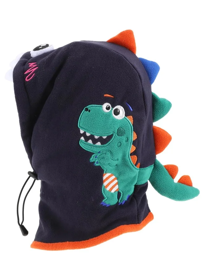 LITTLE SURPRISE BOX Blue Square Dino Fleece Winter Cap covering MouthNeck and Head for Minus degree Temperature5 yrs and above