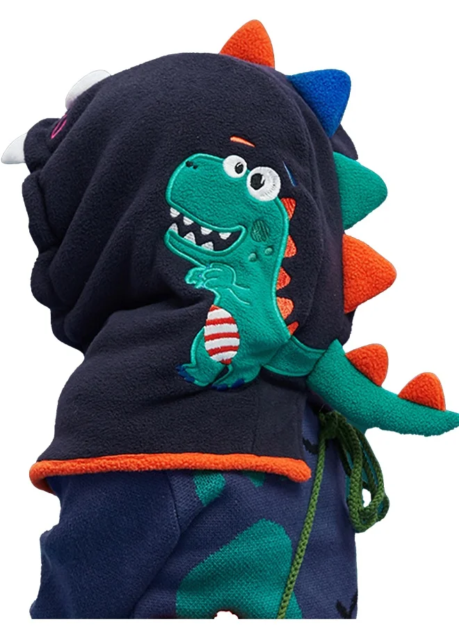 LITTLE SURPRISE BOX Blue Square Dino Fleece Winter Cap covering MouthNeck and Head for Minus degree Temperature5 yrs and above