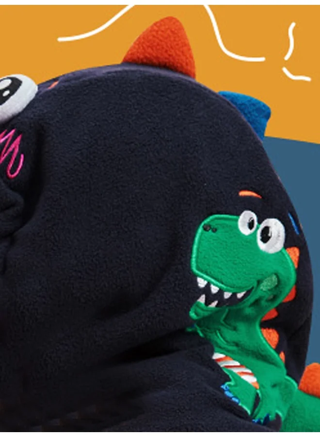 LITTLE SURPRISE BOX Blue Square Dino Fleece Winter Cap covering MouthNeck and Head for Minus degree Temperature5 yrs and above