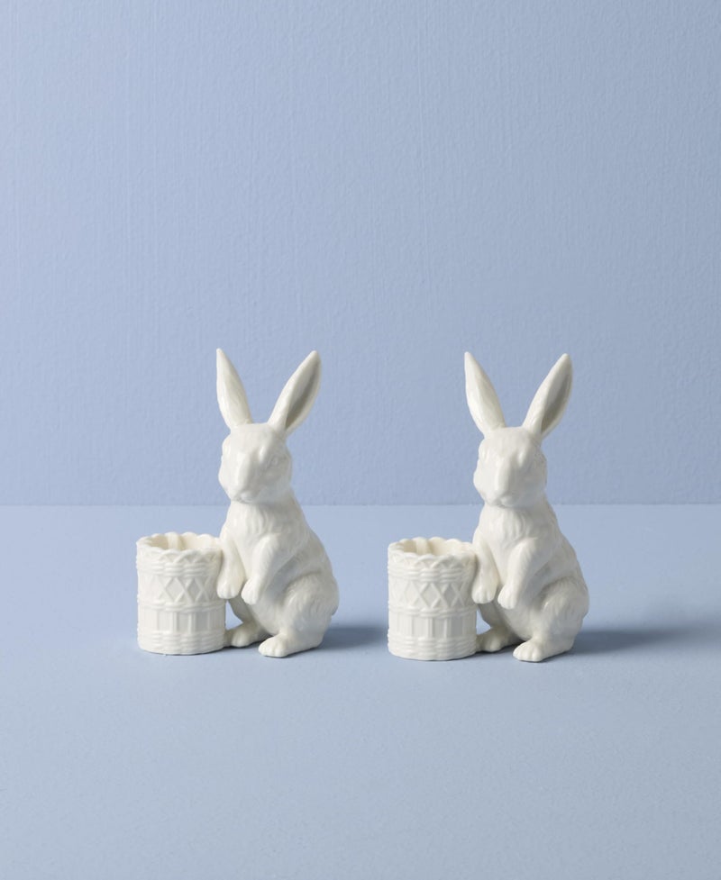 Lenox 897943 Wicker Creek Bunny Candle Holders, Set of 2, Easter Home Decor - Image 2