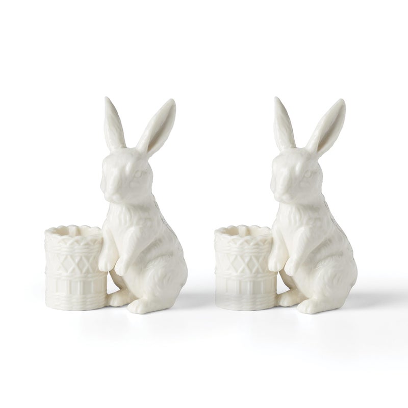 Lenox 897943 Wicker Creek Bunny Candle Holders, Set of 2, Easter Home Decor - Image 1