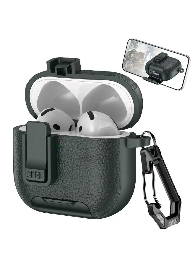 غطاء حماية لسماعات AirPods Pro 3 بتصميم مشبك بنسيج جلدي، غطاء حماية لسماعات AirPods Pro 3 مع حلقة للمفاتيح، مناسب لسماعات AirPods Pro 3 من مادة PC TPU (أخضر) - Image 1