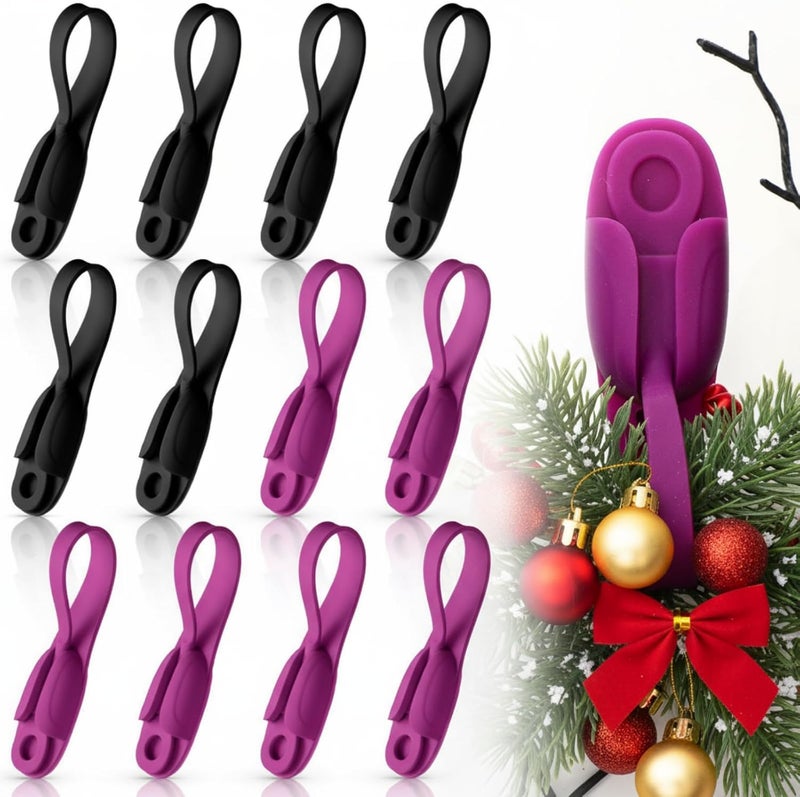 Fiada 12 Pcs Christmas Garland Hanger for Mantle Cord Bundlers Cord Organizer for Appliances, Self Adhesive Kitchen Sticky Silicone Holder Organizer for Christmas Wreath Fireplace(Black,Purple) - Image 1
