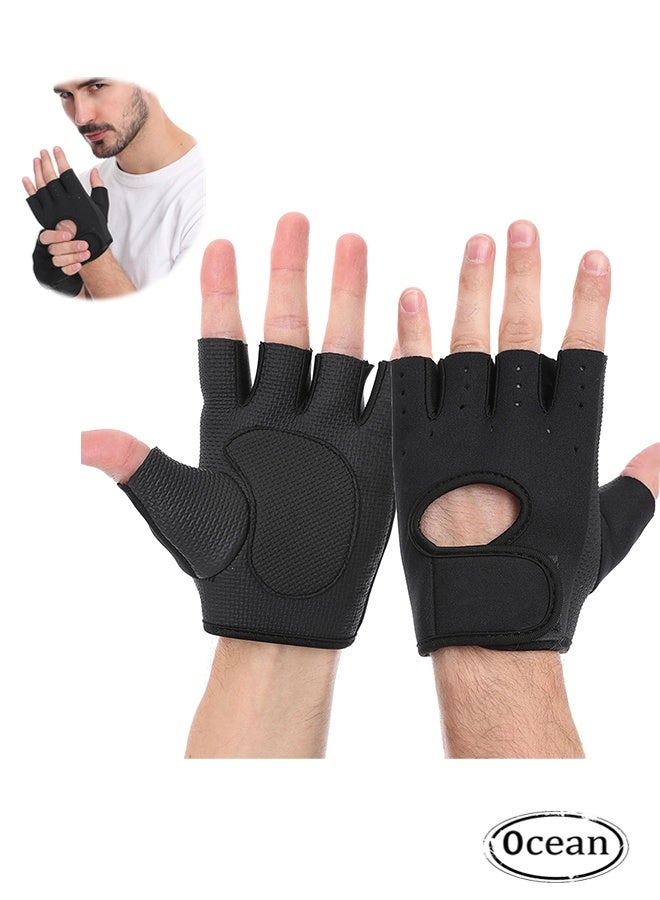 JS Workout Gloves with Palm Protection, Semi Finger Training Gloves, Lightweight Gym Weight Lifting Gloves for Men/Women, Breathable Exercise, Black - Image 1