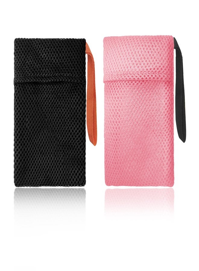Beiskll Bar Soap Bags Savers, Exfoliating Foaming Japanese Washcloth Pouch, Body Scrubbers for Shower, 2 Pack, Black+Pink (Gentle Roughness) - Image 1