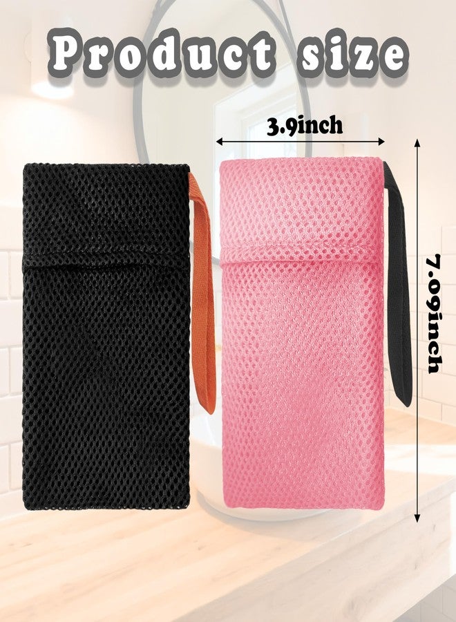 Beiskll Bar Soap Bags Savers, Exfoliating Foaming Japanese Washcloth Pouch, Body Scrubbers for Shower, 2 Pack, Black+Pink (Gentle Roughness) - Image 2