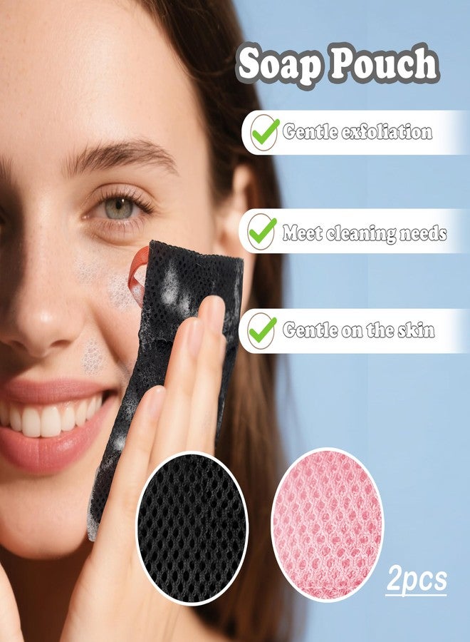 Beiskll Bar Soap Bags Savers, Exfoliating Foaming Japanese Washcloth Pouch, Body Scrubbers for Shower, 2 Pack, Black+Pink (Gentle Roughness) - Image 3
