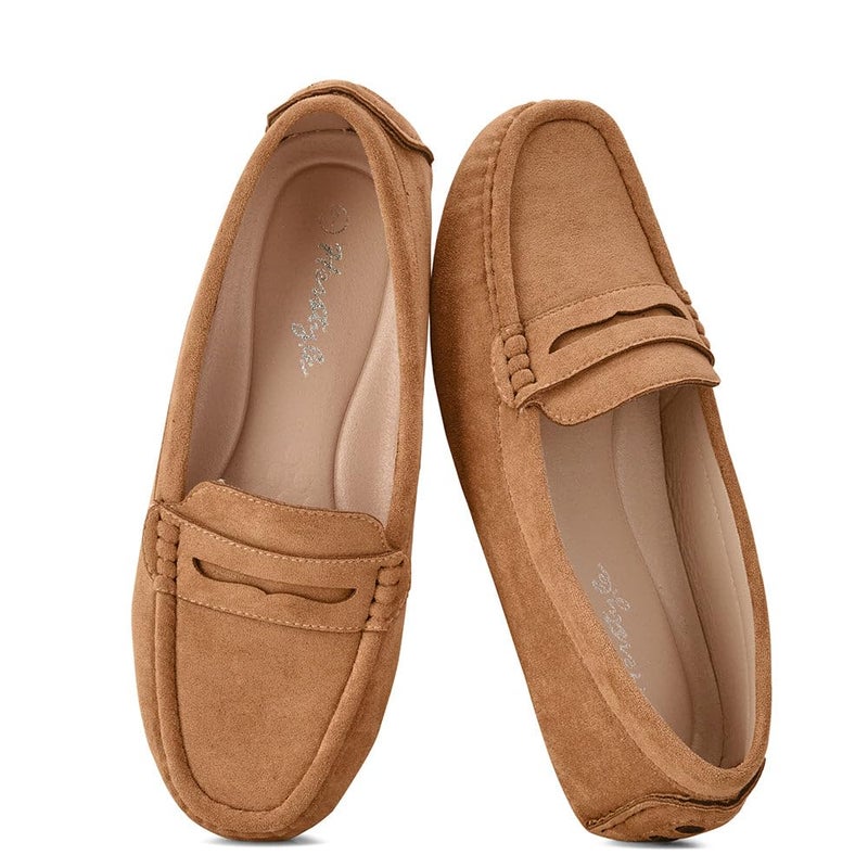 Herstyle Women's Loafers, Comfy Dress Flats, Slip-On Penny Loafers & Moccasins with Cushioned Footbed, Lightweight Business Casual Shoes for Office, Walking & Travel (2025), 2019Tan, Size 7.0, Keiran - Image 1