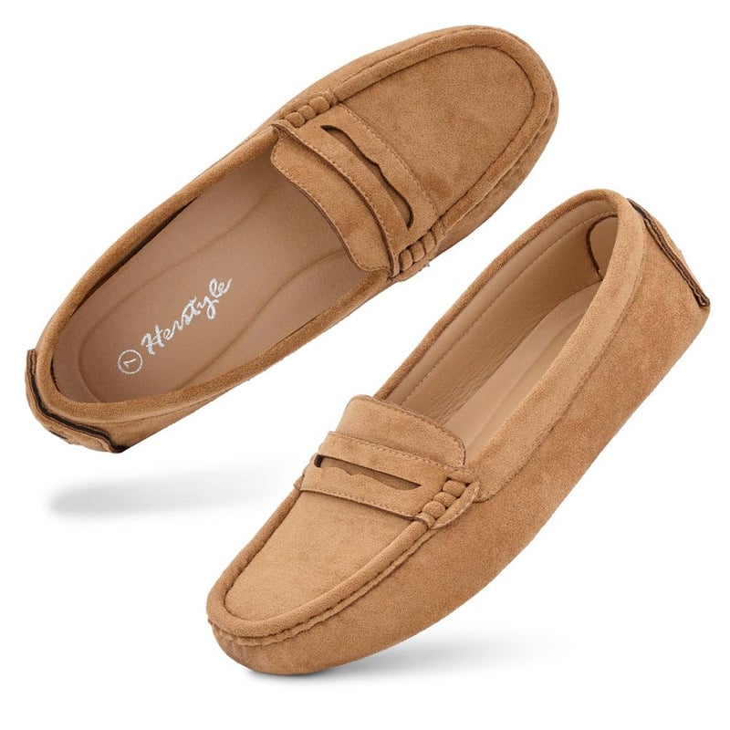 Herstyle Women's Loafers, Comfy Dress Flats, Slip-On Penny Loafers & Moccasins with Cushioned Footbed, Lightweight Business Casual Shoes for Office, Walking & Travel (2025), 2019Tan, Size 7.0, Keiran - Image 3