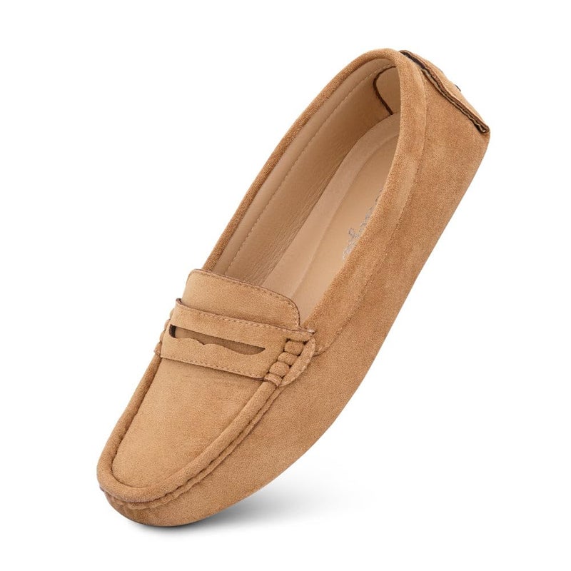 Herstyle Women's Loafers, Comfy Dress Flats, Slip-On Penny Loafers & Moccasins with Cushioned Footbed, Lightweight Business Casual Shoes for Office, Walking & Travel (2025), 2019Tan, Size 7.0, Keiran - Image 2