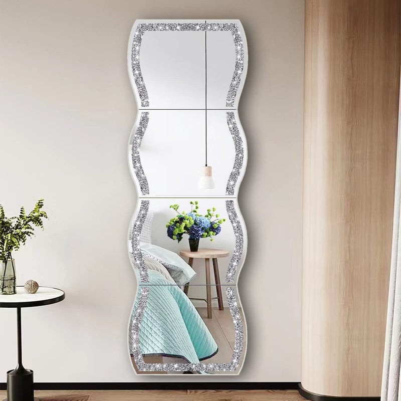 ZOLAPI Wave Pattern Crushed Diamond Body Mirror Set - 4pcs 11x15 inch Dressing & Makeup Mirror for Decor, Gym, Door (11x15 inch 4pcs) - Image 4