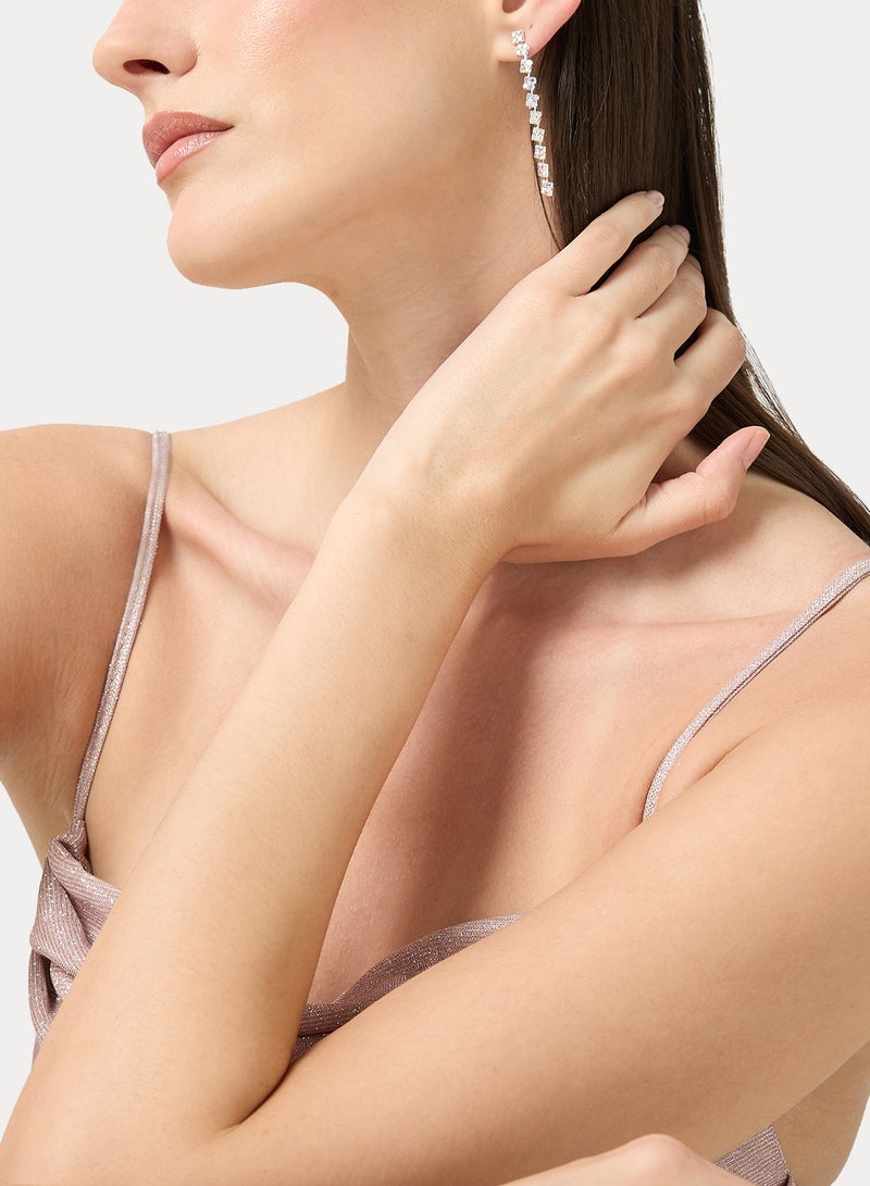 Ella Limited Edition Diamonte Embellished Rhinestone Detailed Drop Down Earrings Silver - Image 3