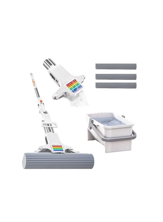 Zalcoon Rainbow Cotton Sponge Mop 13 Inch with Bucket & 3 Super Absorbent Sponge Refill, |Automatic Sponge Release system | Household Cleaning Tool for Kitchen, Tiles, Multi-Surface Hard Floors - Image 2