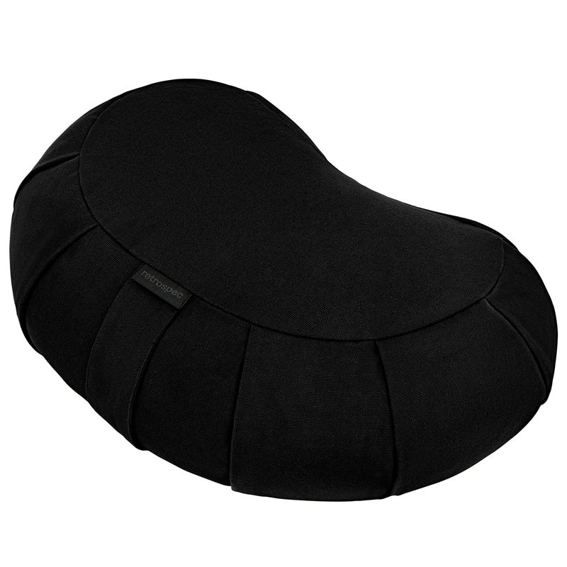 Retrospec Sedona Zafu Meditation Cushion Filled w/Buckwheat Hulls - Yoga Pillow for Meditation Practices - Machine Washable 100% Cotton Cover & Durable Carry Handle, Crescent, Black - Image 1