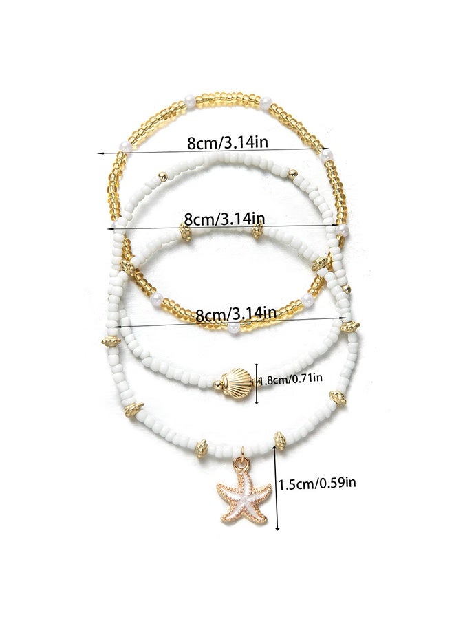 حبة الكاحل أساور مجموعة للنساء ، خلخال بوهو شل الذهب قابل للتعديل ، هاواي بيتش صدف لؤلؤة القرص نجم البحر المحار المحار مجوهرات القدم ، هدايا أزياء الصيف - Image 5
