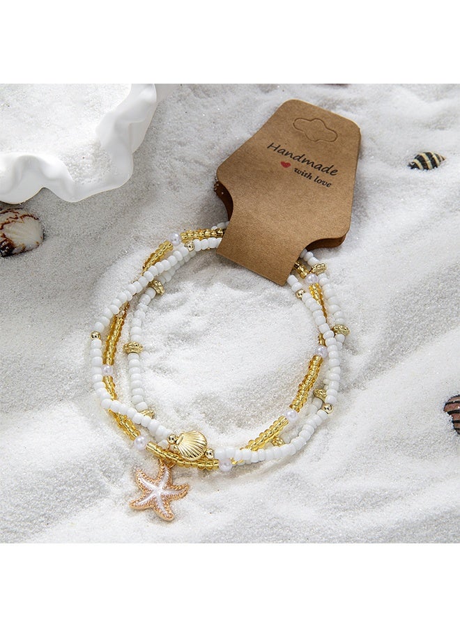 حبة الكاحل أساور مجموعة للنساء ، خلخال بوهو شل الذهب قابل للتعديل ، هاواي بيتش صدف لؤلؤة القرص نجم البحر المحار المحار مجوهرات القدم ، هدايا أزياء الصيف - Image 4