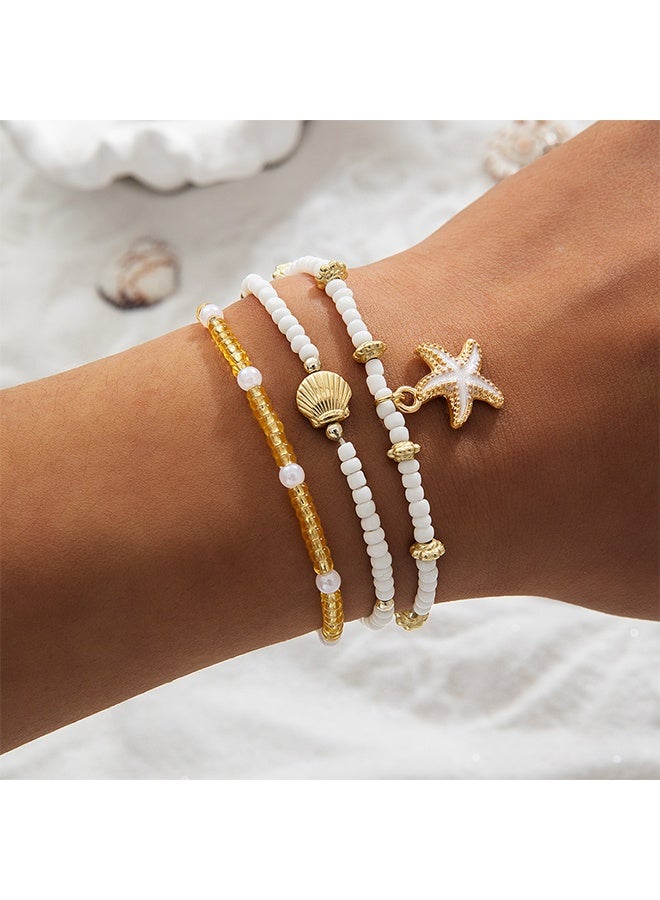 حبة الكاحل أساور مجموعة للنساء ، خلخال بوهو شل الذهب قابل للتعديل ، هاواي بيتش صدف لؤلؤة القرص نجم البحر المحار المحار مجوهرات القدم ، هدايا أزياء الصيف - Image 2