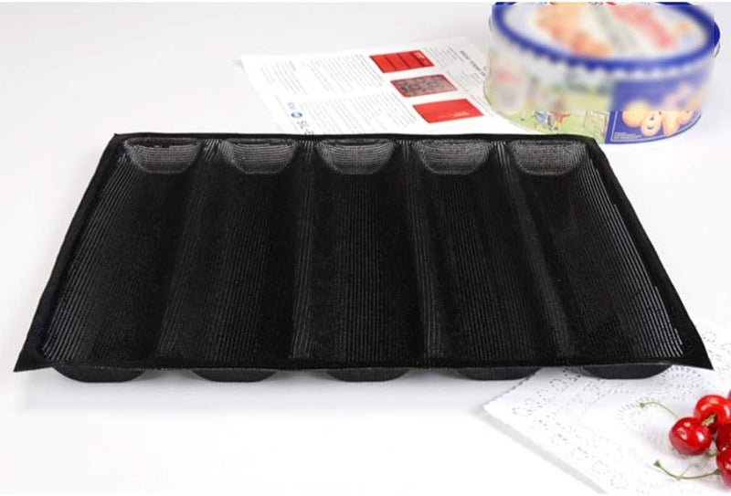 woobles Bread Loaf Pan Silicone Bakeware Silicone Pan Nonstick French Bread Baking 5 Wave Loaves Tray Loaf Bake Oven Toaster Pan 12 Inch French Bread Loaf Silicone Bakeware - Image 3