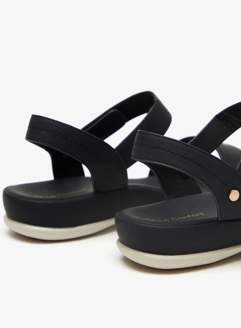 Le Confort Solid Open Toe Sandals with Hook and Loop Closure