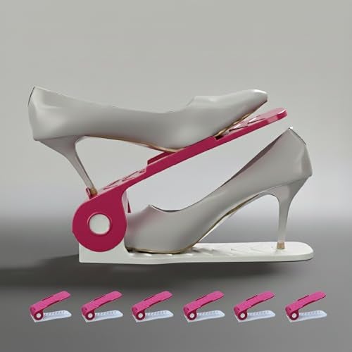 Aditya Polymers Plastic (Pack Of 6 Pcs.-Adjustable Shoe Organizers/Organiser/Shoe Shelf/Rack/Slots/Holders/Space Saver/Double Deck/Layer/Storage Cum Organizer-Pink&White Combo,27 X 10.5 X7.5 cm - Image 2