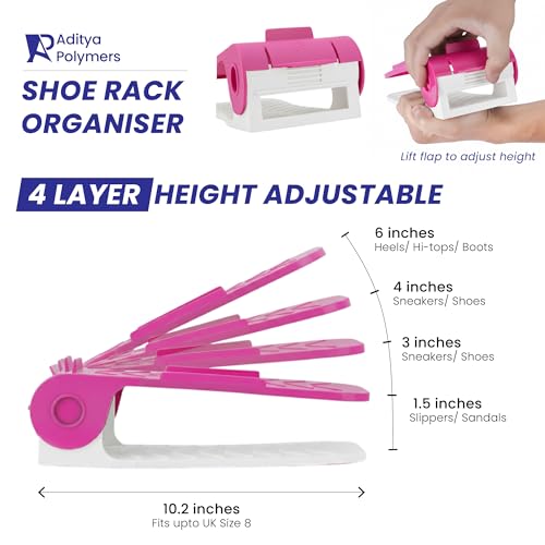 Aditya Polymers Plastic (Pack Of 6 Pcs.-Adjustable Shoe Organizers/Organiser/Shoe Shelf/Rack/Slots/Holders/Space Saver/Double Deck/Layer/Storage Cum Organizer-Pink&White Combo,27 X 10.5 X7.5 cm - Image 5