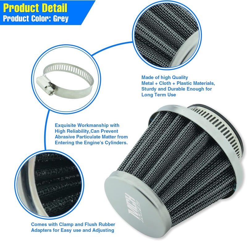 MCHMFG Motorcycle Air Filter 38mm for SSR 110cc 125cc Coolster CRF Dirt Pit Bike GY6 50cc Scooter Moped QMB139 Engine Parts (Silver) - Image 2