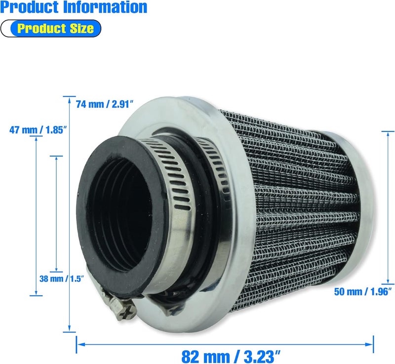 MCHMFG Motorcycle Air Filter 38mm for SSR 110cc 125cc Coolster CRF Dirt Pit Bike GY6 50cc Scooter Moped QMB139 Engine Parts (Silver) - Image 3