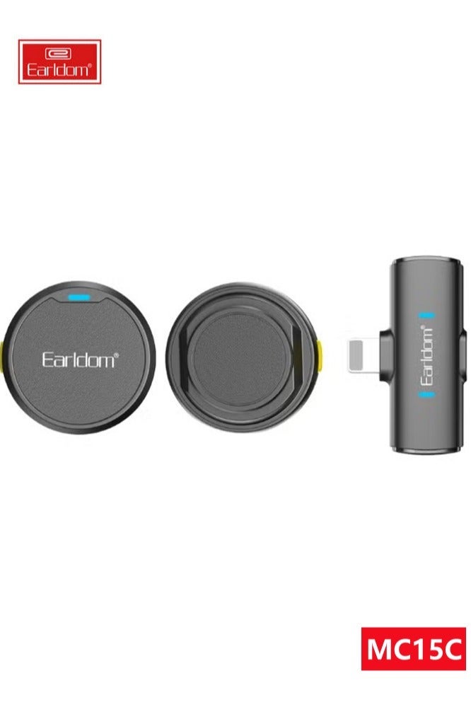 Earldom MC15L Wireless Microphone with Powerful Magnetic Attraction – Advanced Noise Reduction Technology for Clear Audio Recording – Compact and Lightweight Black Design – Perfect for Interviews, Vlogging, Online Meetings, and Content Creation – Easy Wireless Connectivity and Long Battery Life - Image 1