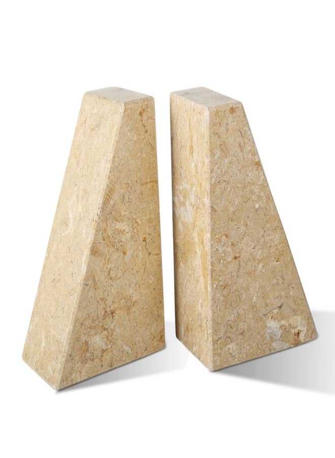 Karibiber Marble Bookend for Heavy Books, Decorative Bookends for Shelves, Durable and Heavy-Duty Book End for Hardback Book & CDS, Unique Book Stopper & Holder, Pearlly Yellow, Set of 2 - Image 1