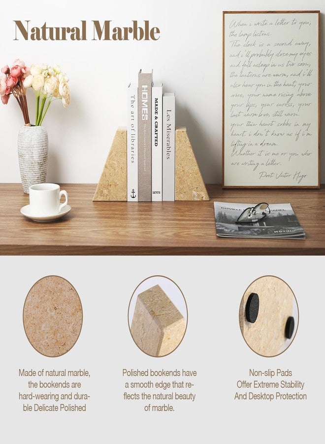 Karibiber Marble Bookend for Heavy Books, Decorative Bookends for Shelves, Durable and Heavy-Duty Book End for Hardback Book & CDS, Unique Book Stopper & Holder, Pearlly Yellow, Set of 2 - Image 2
