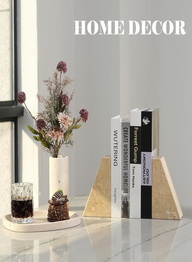 Karibiber Marble Bookend for Heavy Books, Decorative Bookends for Shelves, Durable and Heavy-Duty Book End for Hardback Book & CDS, Unique Book Stopper & Holder, Pearlly Yellow, Set of 2 - Image 5