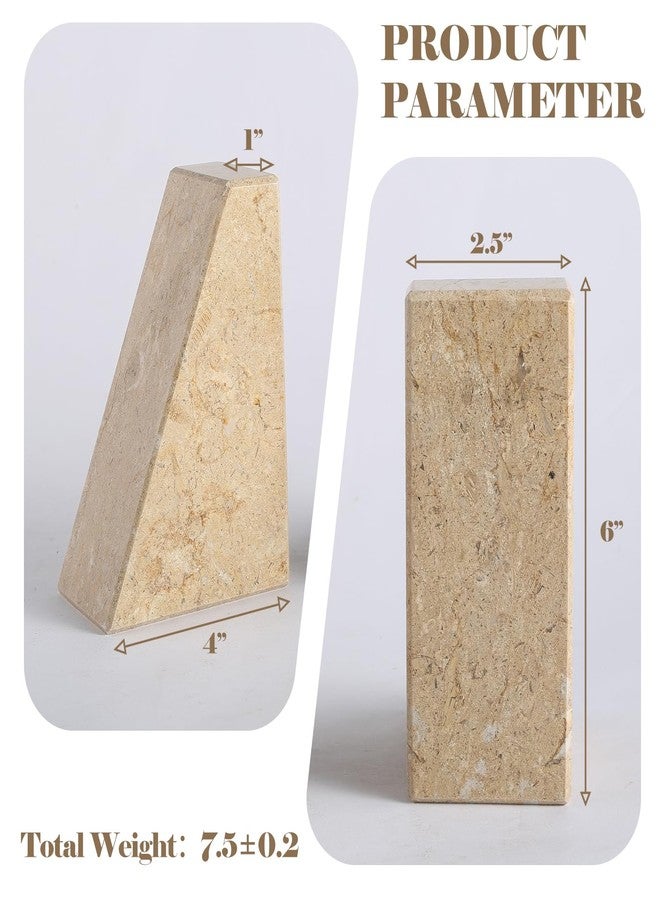 Karibiber Marble Bookend for Heavy Books, Decorative Bookends for Shelves, Durable and Heavy-Duty Book End for Hardback Book & CDS, Unique Book Stopper & Holder, Pearlly Yellow, Set of 2 - Image 4