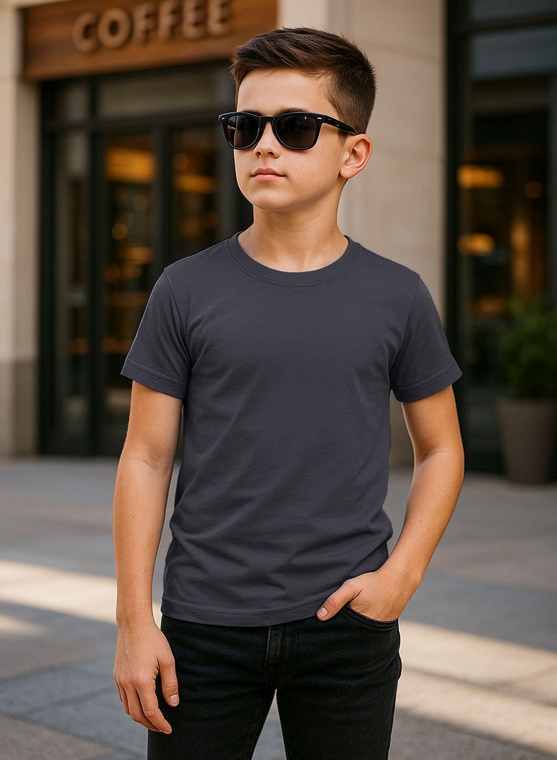 Selecta Now Boys Premium 100% Combed Cotton Plain Crew Neck T-Shirts Soft Breathable Tees Charcoal Comfortable Cotton Jersey Shirts For Boys - Image 1